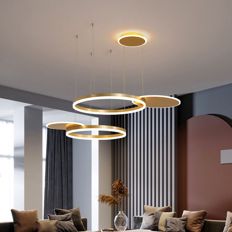 Simplicity LED Chandelier Pendant Circular Metal Suspension Light for Living Room
