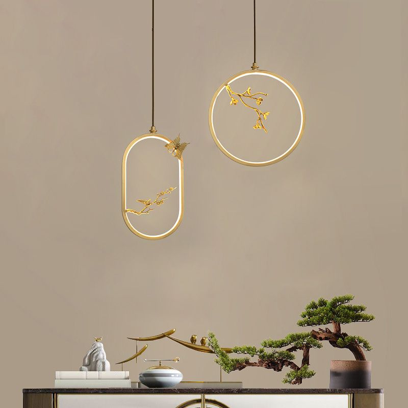 Contemporary Gold Simplicity Line Design LED Pendant Lamp for Bar Study Room