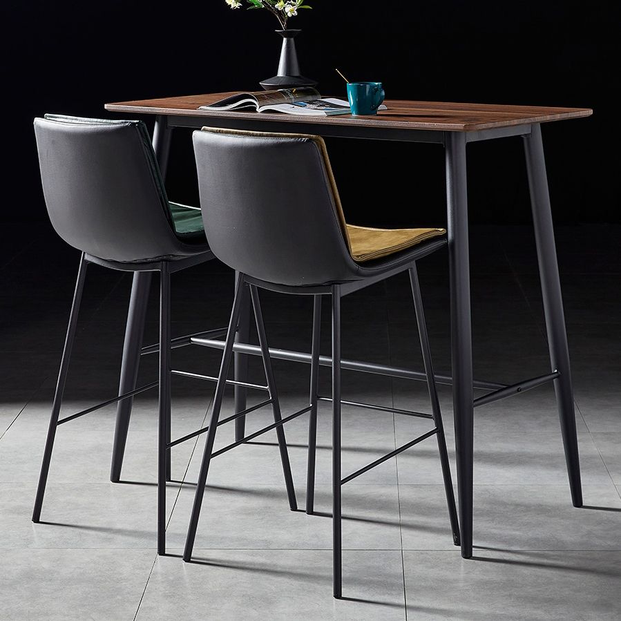Contemporary Style Low Back Leather Armless Bar Stool with Metal Legs