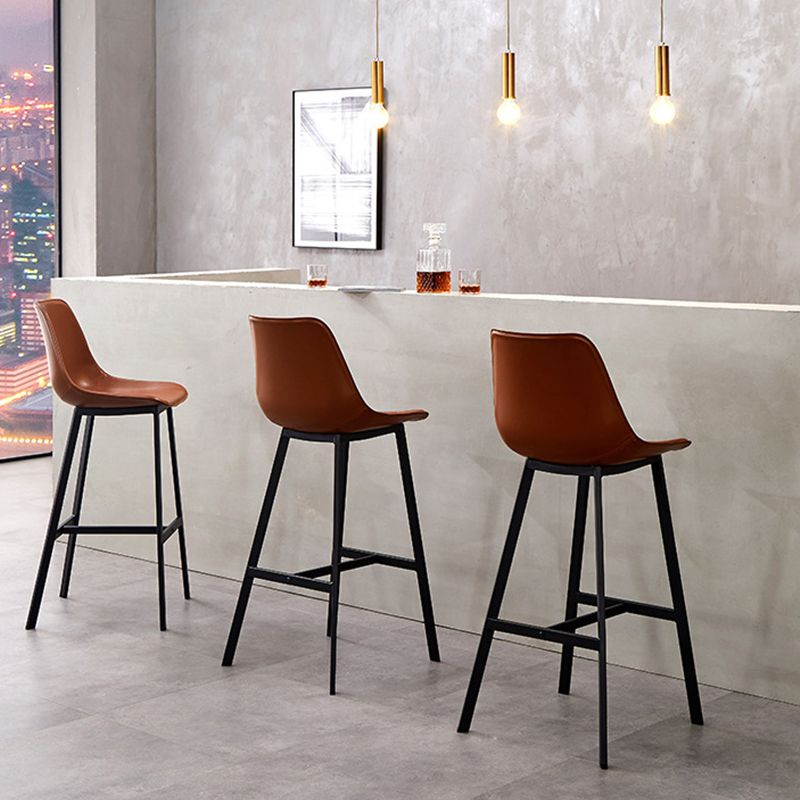 Modern Style Bar-stool Metal Legs with Footrest Leather Bucket Seat for Kitchen Bar