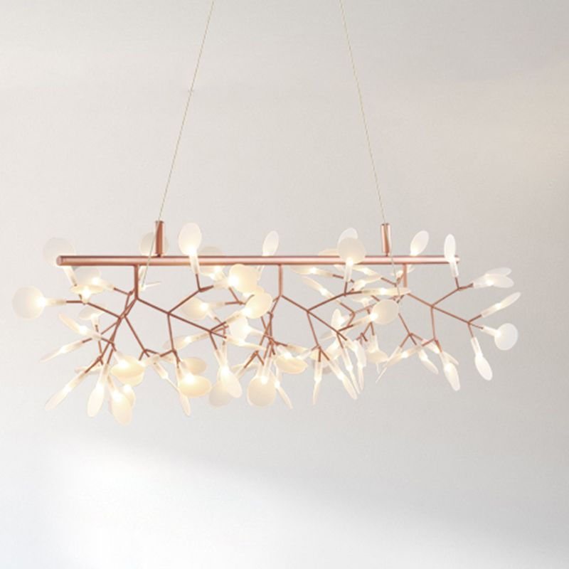 Rose Gold Contemporary Linear Pendant Lighting Fixtures Crystal Island Chandelier Light for Dining Room