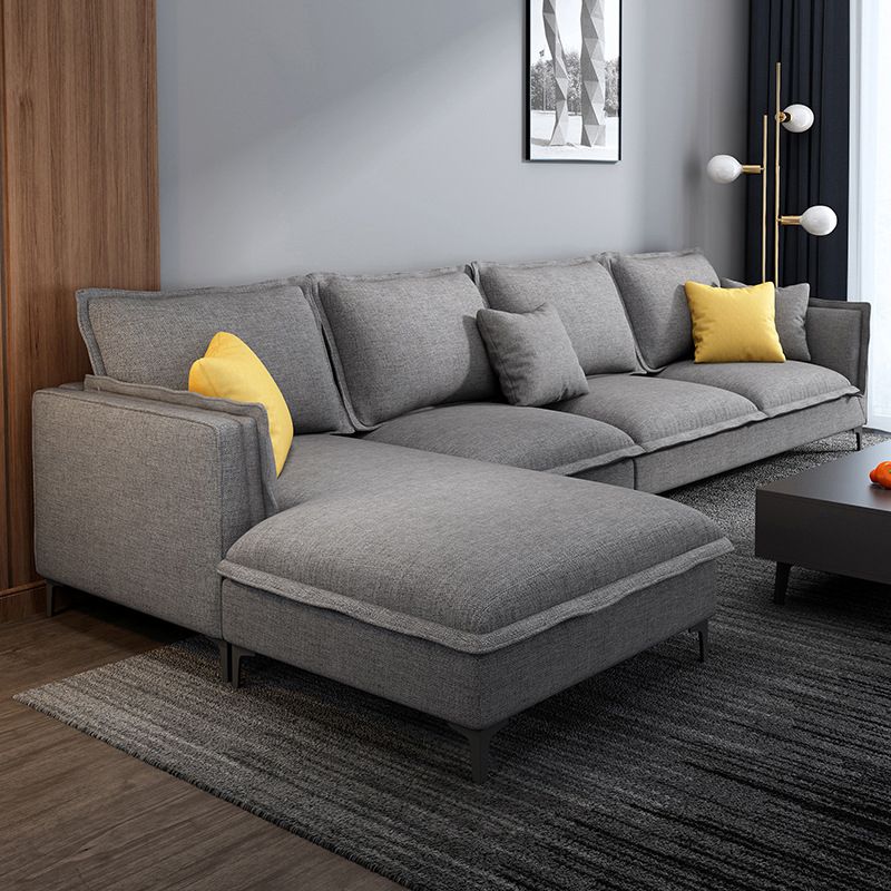 Linen Modern Square Arm Sectional 4-seater Sectional with 4 Pillows