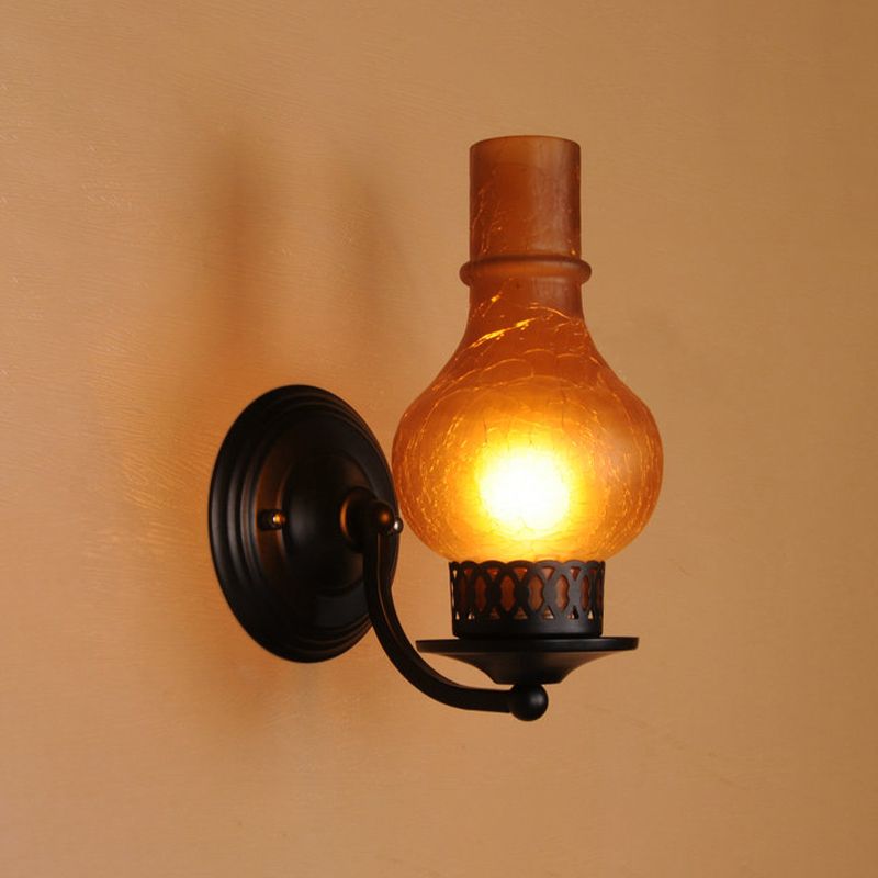 1 Bulb Vase Shade Wall Mounted Light Fixture Rustic White/Amber Crackle Glass Lighting for Corridor