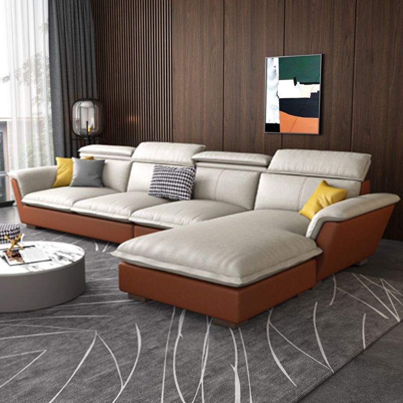 Faux Leather/Cotton Blend divano e chaise a forma di L sezionale per quattro persone