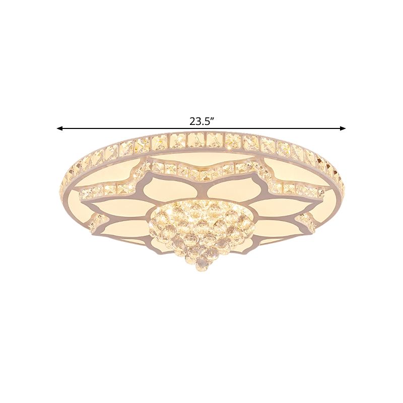19.5"/23.5" Wide Lotus Flush Mount Modern Cut Crystal White LED Close to Ceiling Lighting Fixture, Warm/White Light