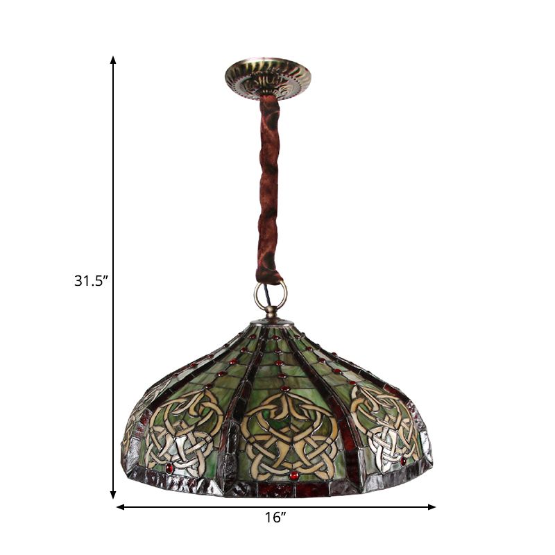 Barn Ceiling Pendant Light Baroque Hand Cut Glass 3 Bulbs Green Hanging Chandelier with Beaded Deco