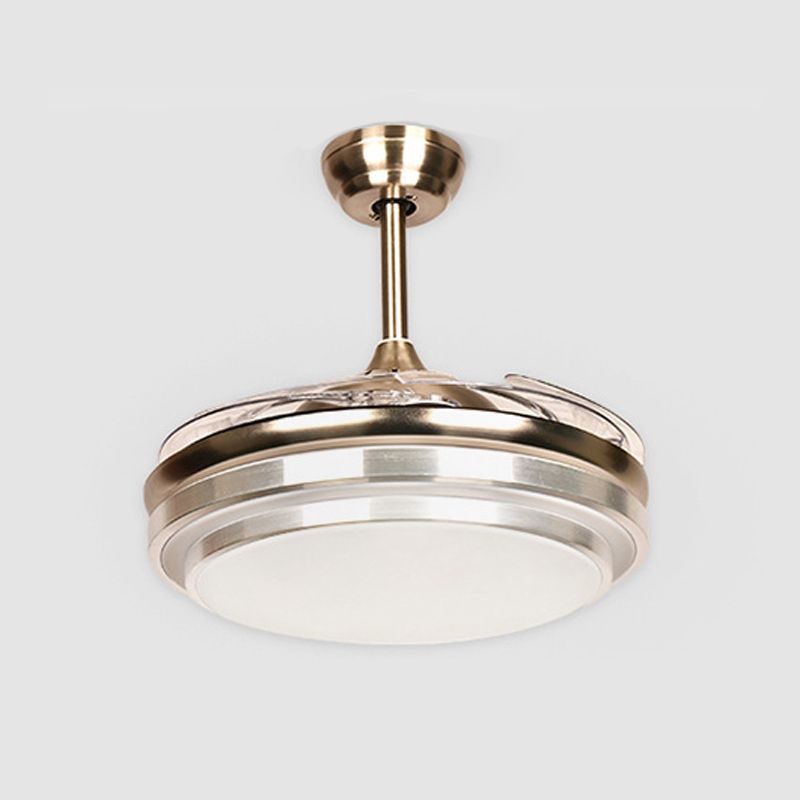 36 "/42" W Minimalistisch ronde ventilatorverlichting LED METAL SEMI SEMI -MOUNT LIMMTE IN Zilver met 4 heldere messen