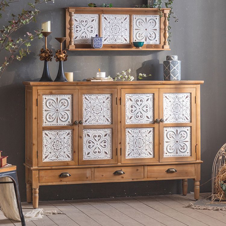 Industrial Wooden Cabinet with Turned Legs and Drawers in Brown
