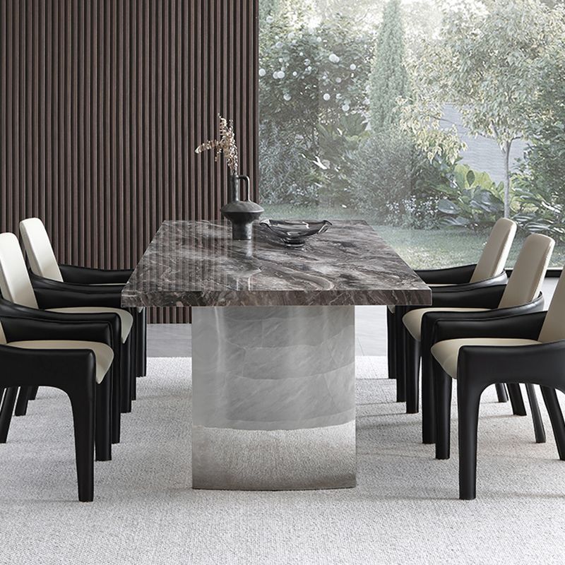 Glossy Gray Stone Dining Table Set 1/4/5/7 Pieces Dining Set with Padded Chairs