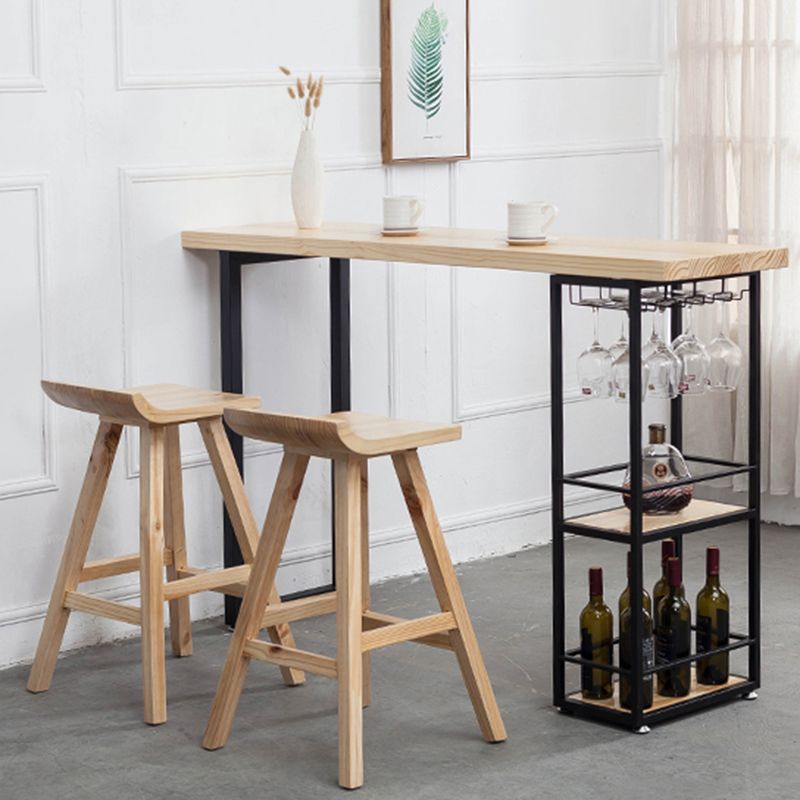Contemporary Wood Seat Bar Stool Low Back Bar Stool for Home Use