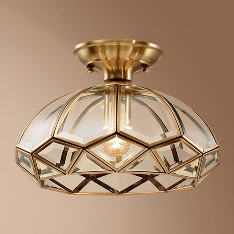 Glass Brass Semi Flush Mount Light Shaded Vintage Close to Ceiling Lamp
