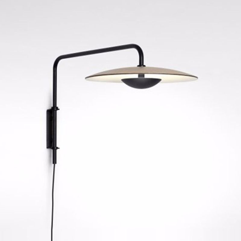 Modern Swing Arm Wall Sconce Circle Shape Wall Light with Metal Shade for Bedroom