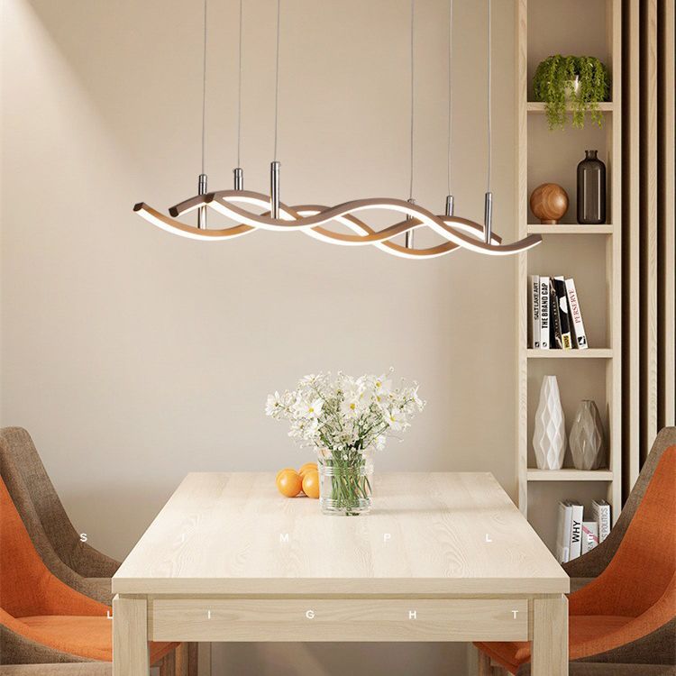 3 Lights Crossed Wave Line LED Kronleuchter leichter Acrylschatten moderne Einfachheit Hängelampe mit 39-Zoll-Hängebrassungsdraht