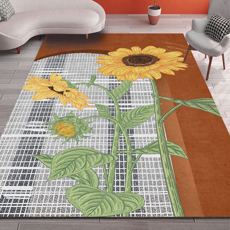 Tappeto di girasole giallo poliestere moderno tappeto lavabile per arredamento per la casa