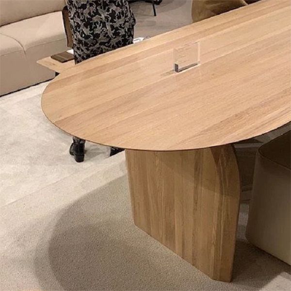 Oval Double Pedestal Modern Dining Table Fixed Table with Pinewood