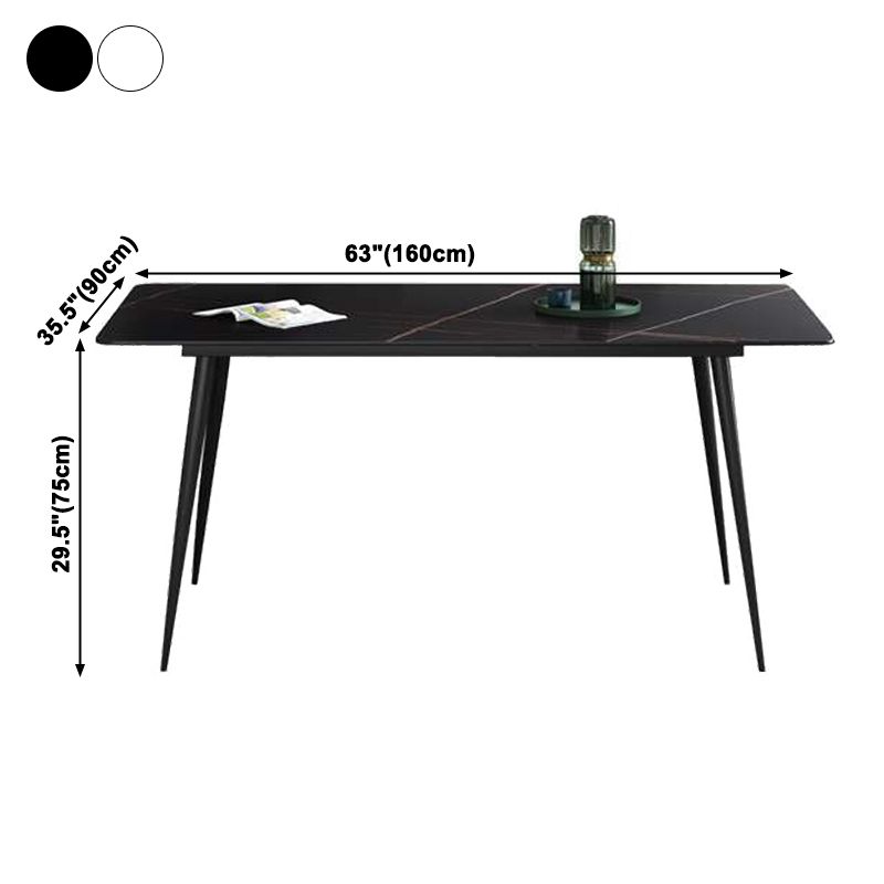 Industrial Home Sintered Stone Dining Table 4 Legs Carbon Steel Base Rectangle Table
