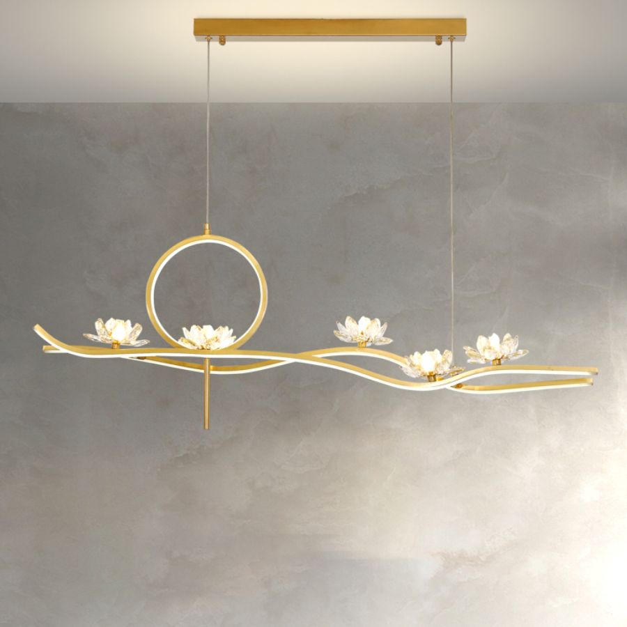 Luces colgantes colgantes de metal dorado lámparas colgantes lineales contemporáneas para comedor