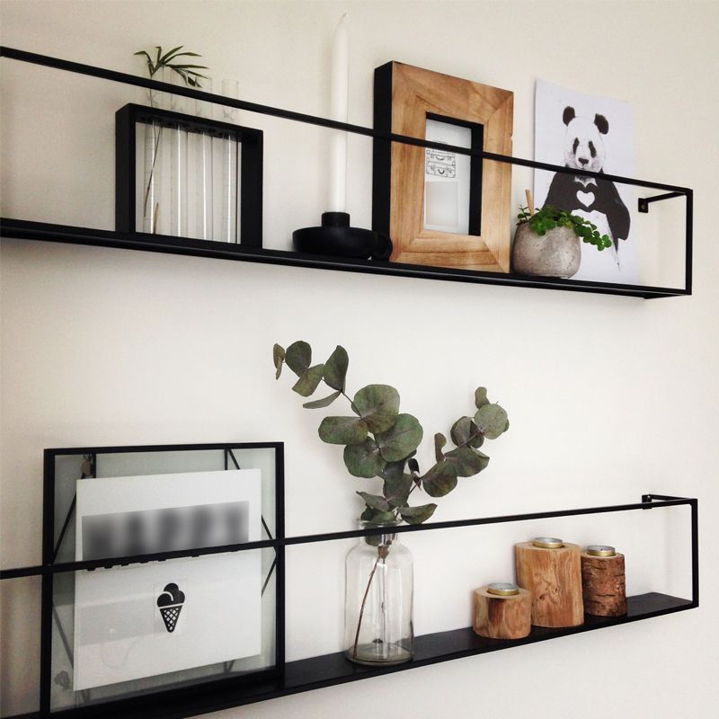 Industrial Style Metal Bookcase Wall Mounted Rectangular Shelves