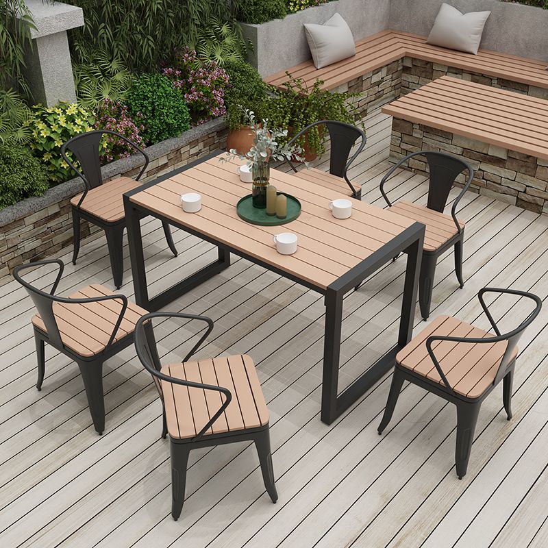 Modern Style 1/3/5/7 Pieces Metal Dining Set Reclaimed Wood Table Set for Outdoor