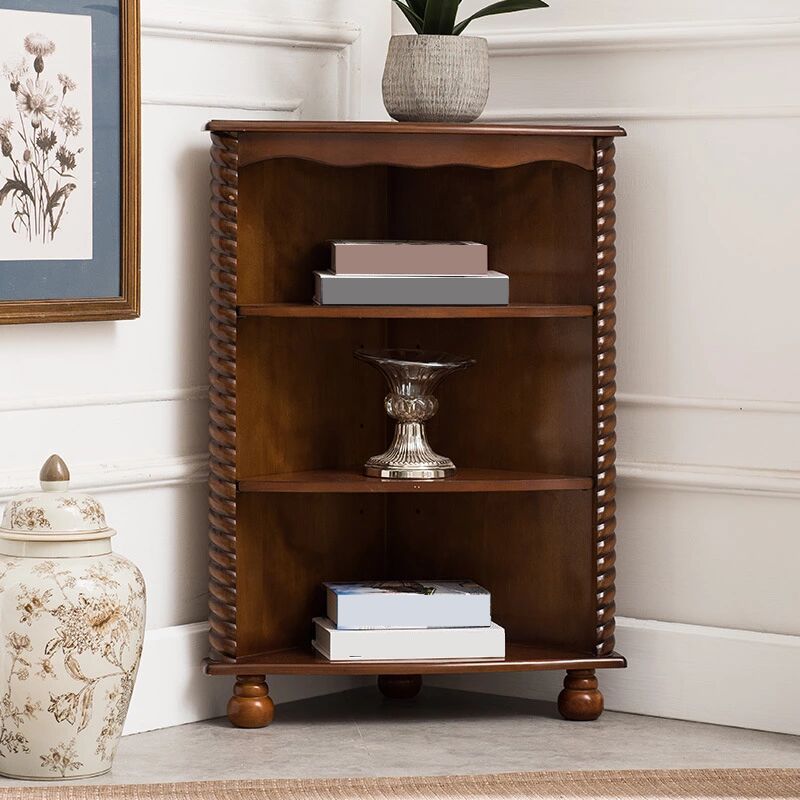 Contemporary Solid Wood Corner Chest, Brown Accent Chest with Shelves