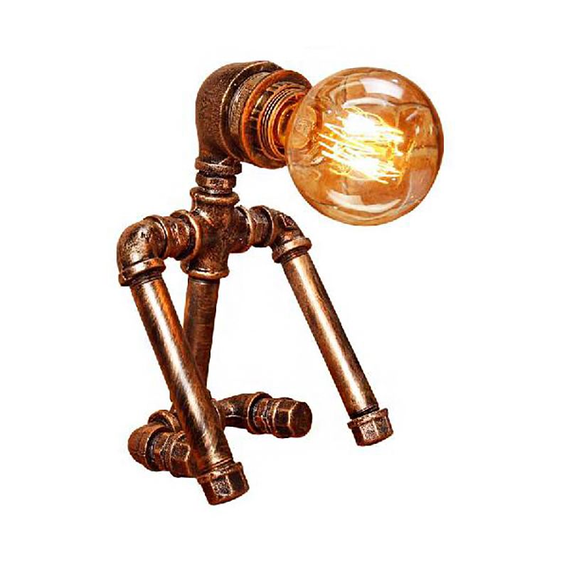 Standing/Sitting Robot Metallic Table Light with Pipe Industrial Stylish 1 Bulb Coffee Shop Table Lamp in Bronze
