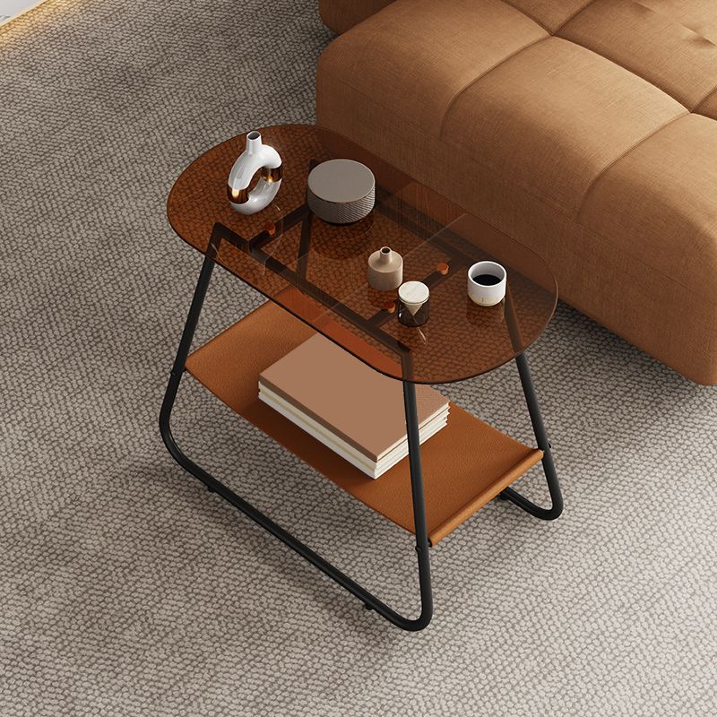 Elliptical Glass Sled Side Table 20.9"tall 1-Shelf End Table