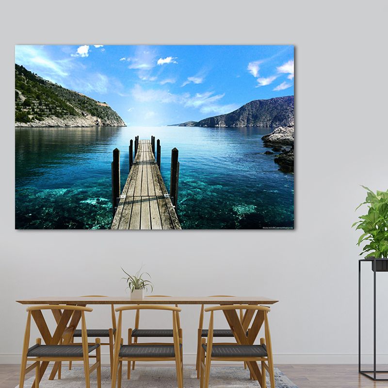 Foto Oceaan Houten Brug Kunstdruk Eigentijds Canvas Muurdecoratie in donkere kleur