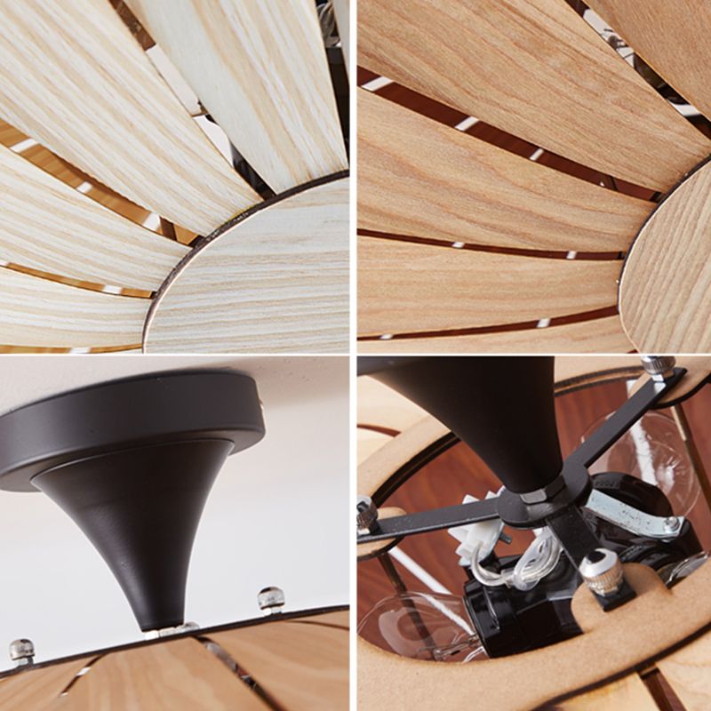 Simple Flush Mount Light Fixture Modern Ceiling Lamp with Wooden Shade for Sitting Room