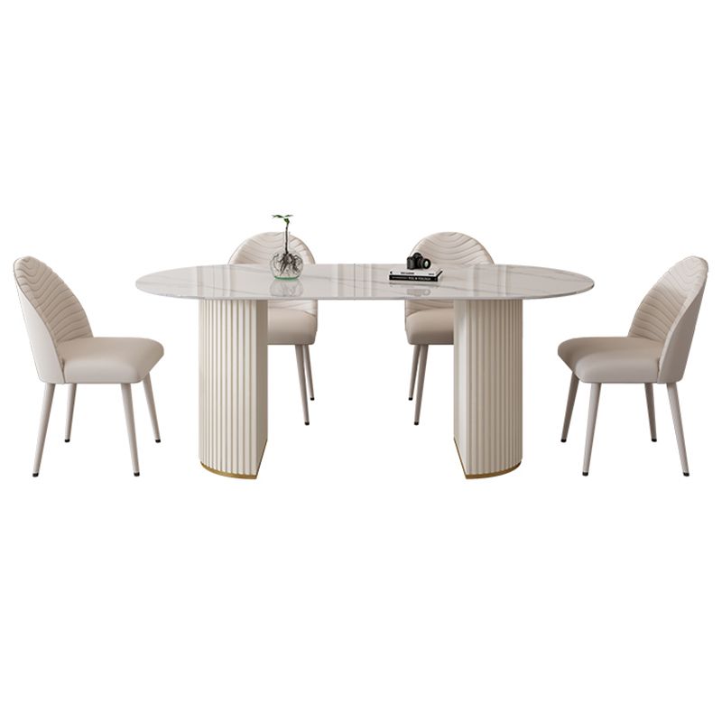 Mesa de comedor de piedra sinterizada glamorosa Mesa estándar con base de pedestal doble