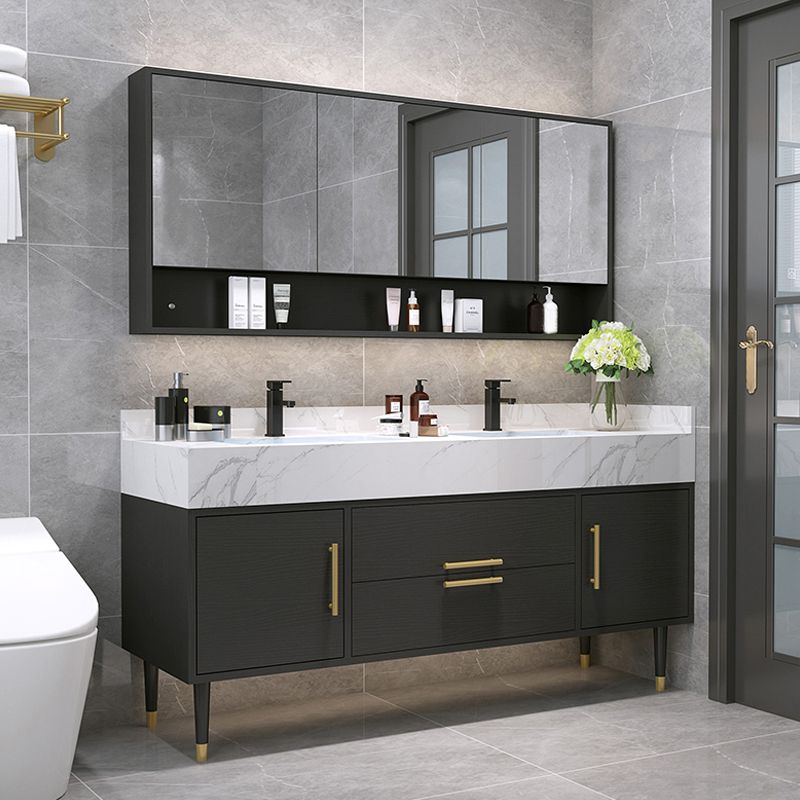 Metal Frame Vanity Set Plain Rectangle Drawers Freestanding Bath Vanity with Drawers