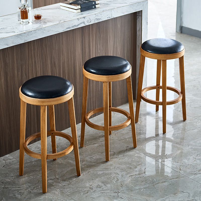 Contemporary Style Bar-stool Round Counter Bar Stool with Wooden Legs for Kitchen