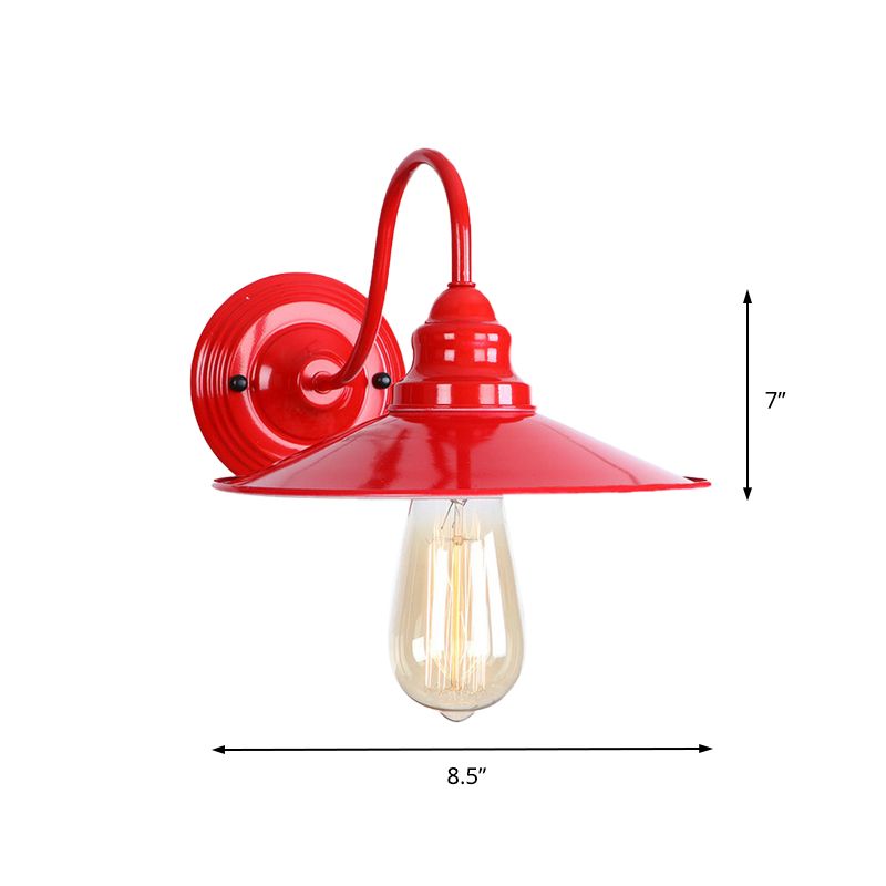 Metal Polished Red Wall Lighting Flat Shade 1 Head Industrial Stylish Sconce Light with Gooseneck Arm