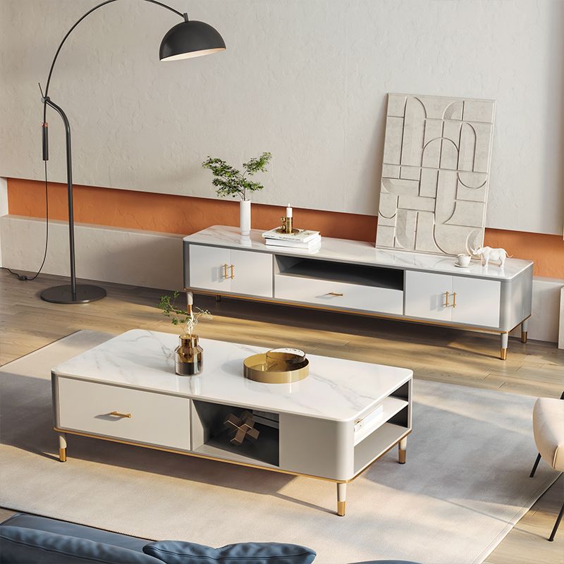 Glam 4 Legs Coffee Table Slate Rectangular Coffee Table Set for Home