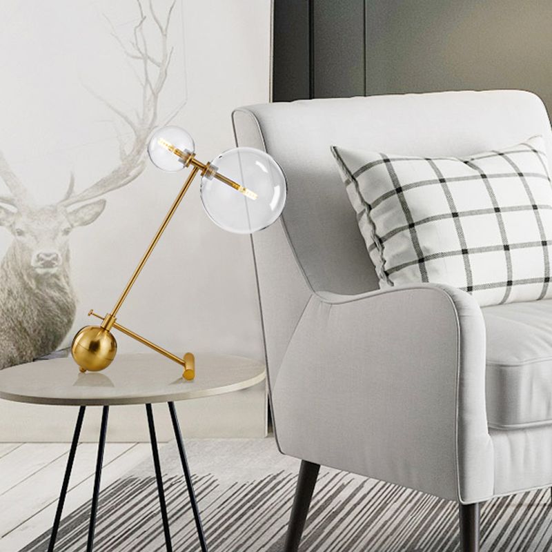 Gold Orb Nightstand Lamp Simplicity 1 Bulb Metal Night Table Light with Clear Glass Shade