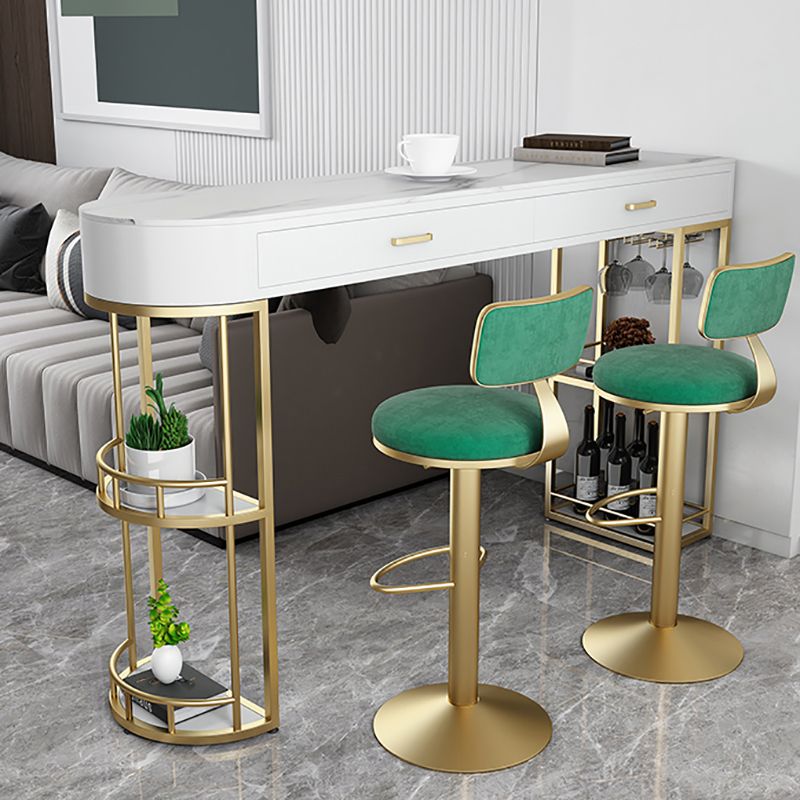 Stone Indoor Glam Bar Dining Table Iron Double Pedestal Bistro Table with Drawer