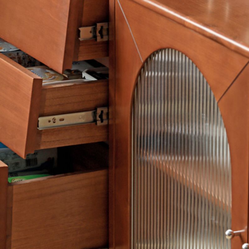 Modern Brown Solid Wood Buffet Sideboard with Glass Door and 3 Drawers