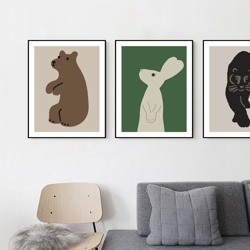 Wildtier-Wandkunst-Dekor-Cartoon-Leinwandgemälde in sanften Farben für das Wohnzimmer