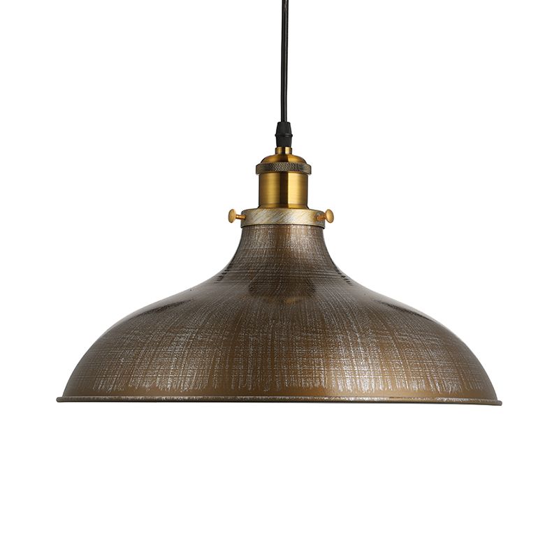 1 Light Pendant Ceiling Light Antique Style Bowl Iron Hanging Lamp with Adjustable Cord in Brass/Aged Silver