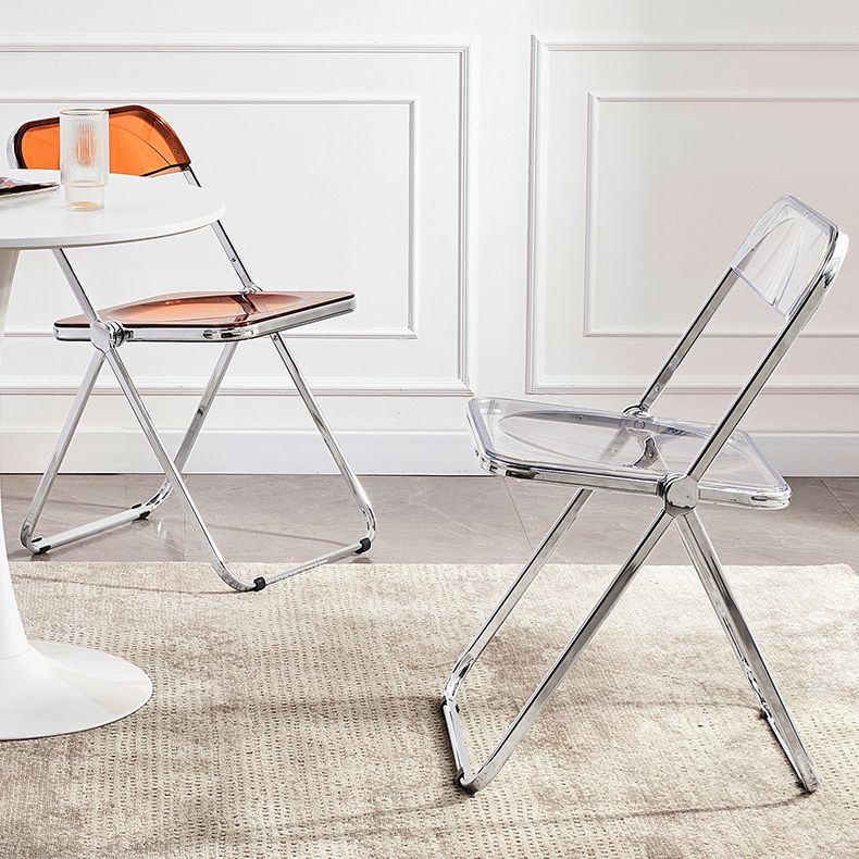 Silla de comedor moderna de metal, silla lateral plegable interior con respaldo abierto