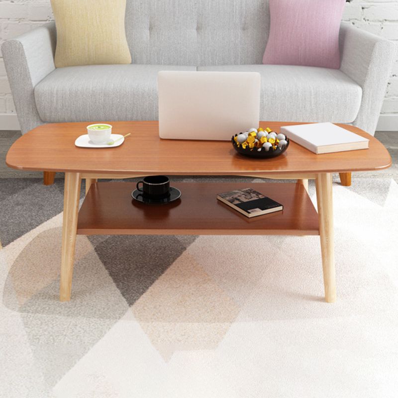 Scandinavian 4 Legs Coffee Table with Shelf Wood Cocktail Table