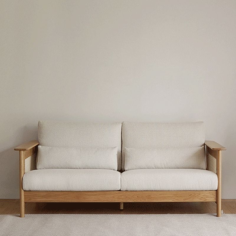 Solid Wood Sofa Square Arm Sofa with Loose Back in Natural Frame