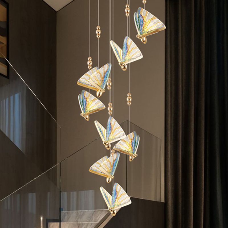 Modern Creative LED Pendant Light Wrought Iron Butterfly Hanging Lamp with Acrylic Shade