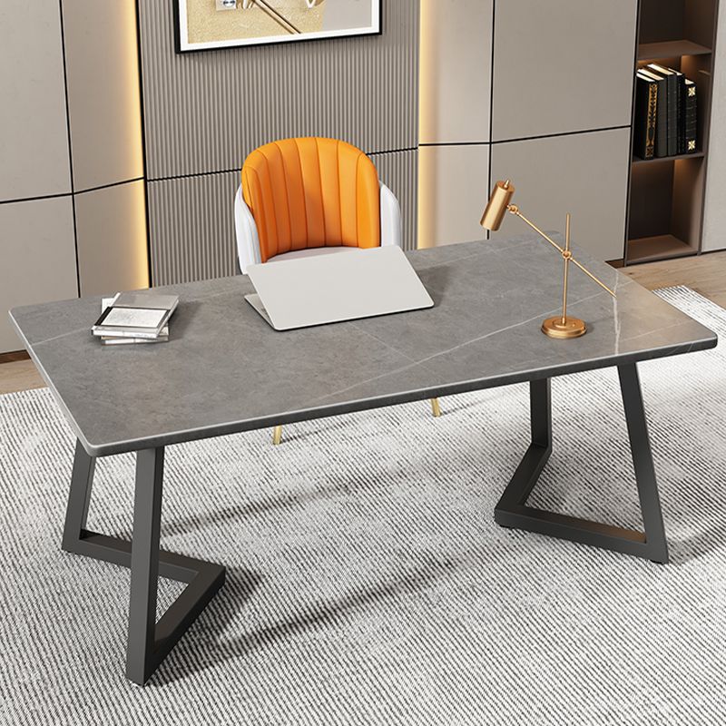 Stone Rectangle Office Desk Modern Style Computer Desk in Black