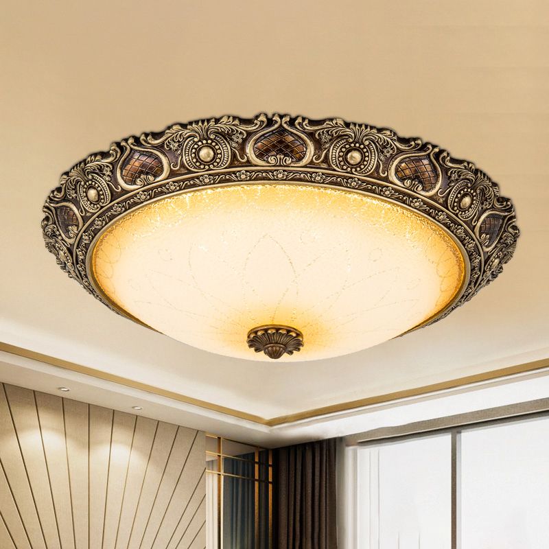 13"/16"/19.5" Wide LED Flush Light Farmhouse Bowl Frosted Glass Flush Mounted Lamp in Brown, Warm/White Light