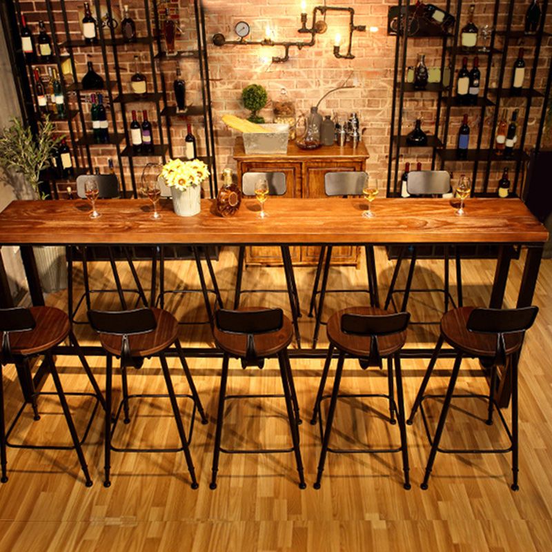 Wood 41.3" H Bar Table Rectangular Metal Base Table for Patio