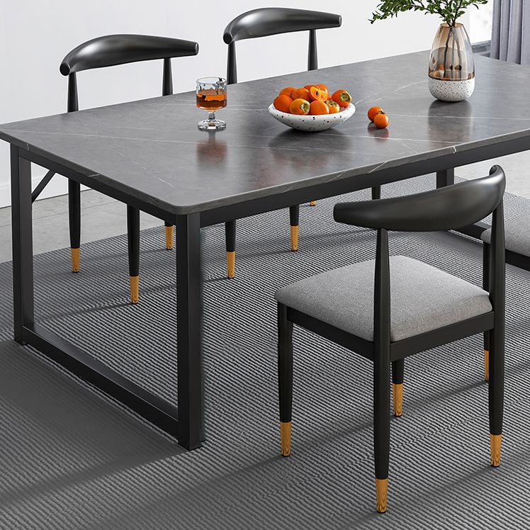 Modern Style Kitchen Rectangle Shape Dining Set Sintered Stone Standard Dining Set in Black