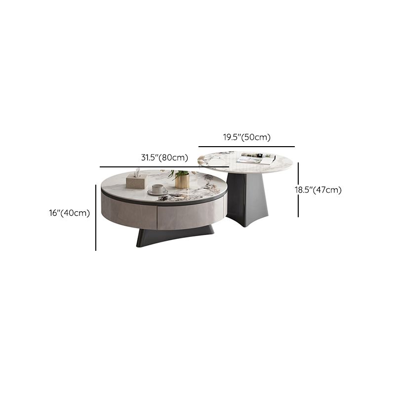 Round Slate Coffee Cocktail Table Pedestal Coffee or End Table with Storage