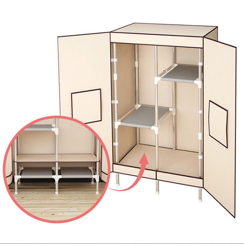 Metal and Fabric Wardrobe Industrial Style Minimalist Rectangular Bedroom Wardrobe Closet