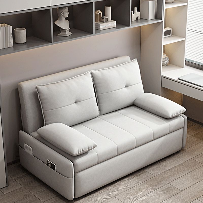 Contemporary Faux Leather Sleeper Pillow Top Arms Sofa Bed in Gray