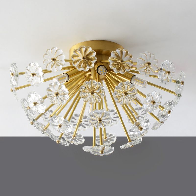 Gouden 3/5 lichten Semi Flush Mount Modern Crystal Bouquet Flushmount plafondlamp voor slaapkamer